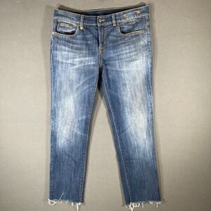 Faded Blue Jeans Mens 32x25 Skinny Medium Wash Distressed Italy